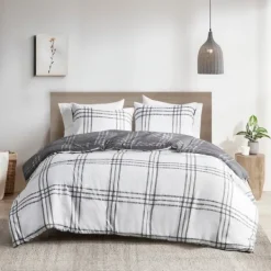 Duvets-Kirkland's Home Gray Plaid Reversible 3-Pc. King Duvet Cover Set Gray/White