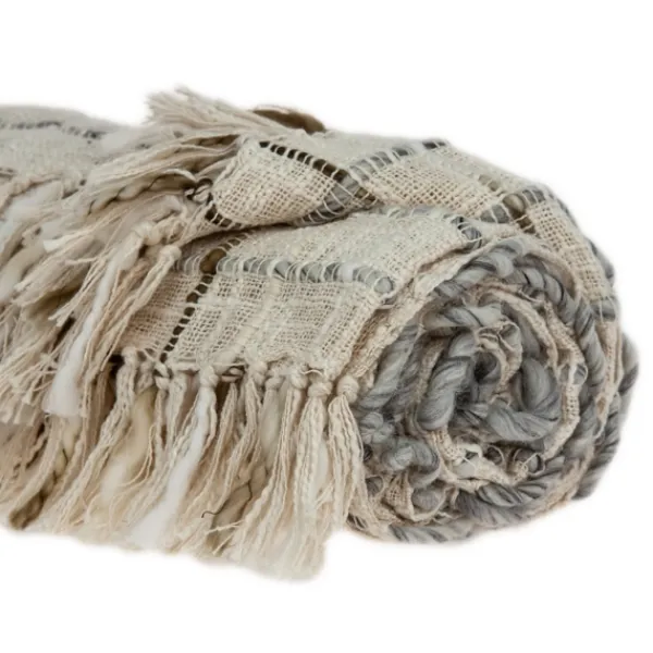 Blankets & Throws-Kirkland's Home Gray Primitive Squares Handloomed Throw Blanket Gray/Tan/White