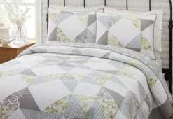 Quilts-Kirkland's Home Gray Reine-Marie Full/Queen 3-Pc. Quilt Set Gray/Yellow/White