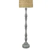 Floor Lamps-Kirkland's Home Gray Resin Floor Lamp With Hand Woven Raffia Shade Gray/Brown