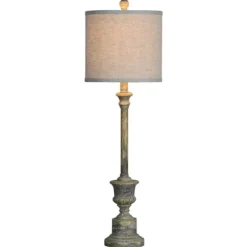 Buffet Lamps-Kirkland's Home Gray Resin Painted Distressed Buffet Lamp Tan