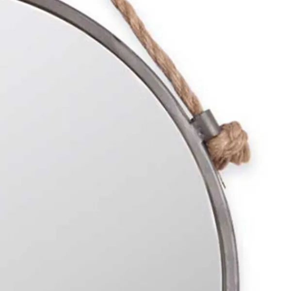 Decorative Mirrors-Kirkland's Home Gray Round Metal Hanging Rope Wall Mirror