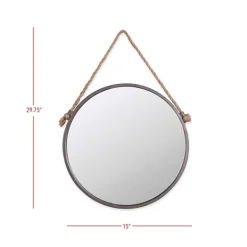 Decorative Mirrors-Kirkland's Home Gray Round Metal Hanging Rope Wall Mirror