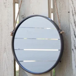 Decorative Mirrors-Kirkland's Home Gray Round Metal Hanging Rope Wall Mirror
