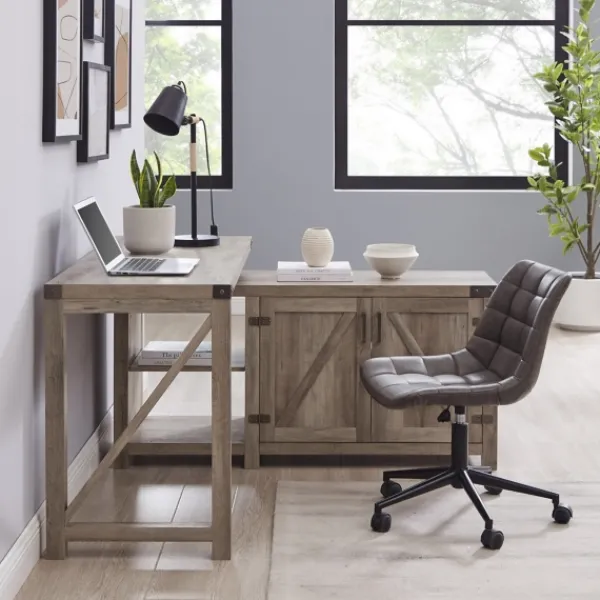 Office Furniture-Kirkland's Home Gray Rustic L-Shape Farmhouse Desk
