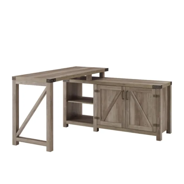 Office Furniture-Kirkland's Home Gray Rustic L-Shape Farmhouse Desk