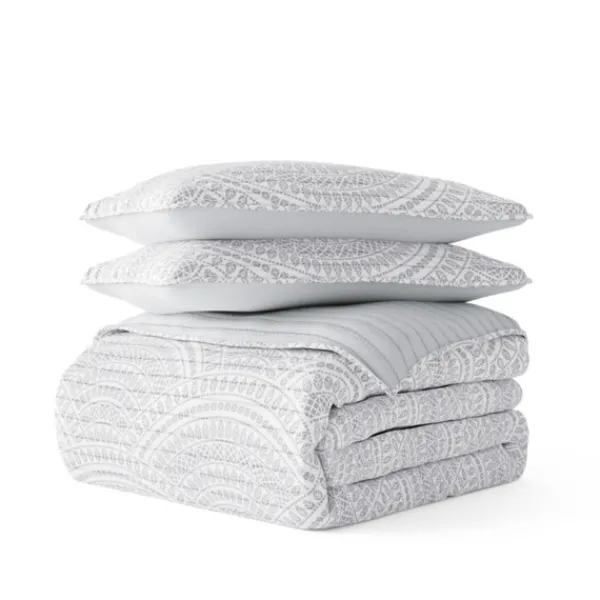 Quilts-Kirkland's Home Gray Scalloped Reversible 3-Pc. King Quilt Set Gray/White