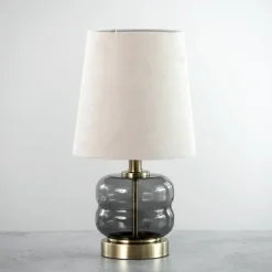 Table Lamps-Kirkland's Home Gray Smoked Glass Table Lamp Ivory