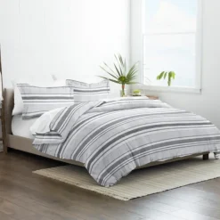 Duvets-Kirkland's Home Gray Soft Striped 3-Pc. King Duvet Cover Set Gray/White