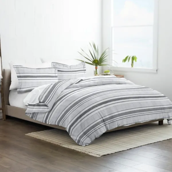 Duvets-Kirkland's Home Gray Soft Striped 3-Pc. Queen Duvet Cover Set Gray/White
