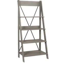 Bookshelves-Kirkland's Home Gray Solid Wood Ladder Bookshelf