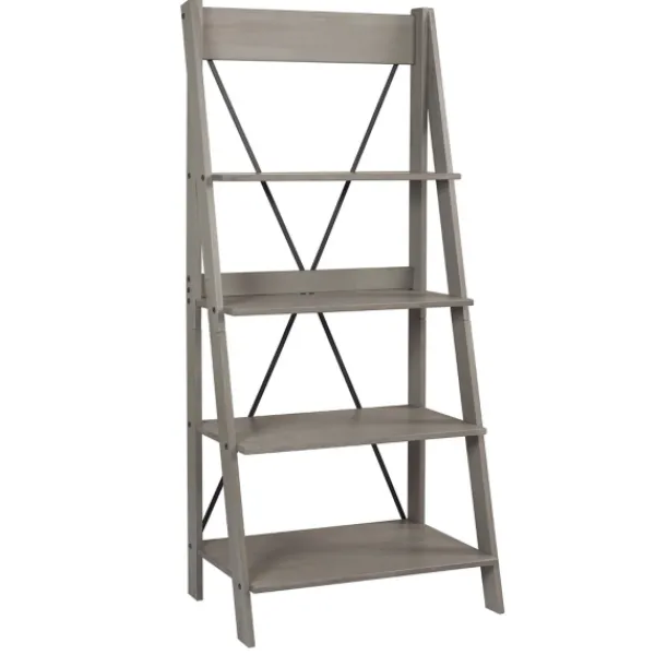 Bookshelves-Kirkland's Home Gray Solid Wood Ladder Bookshelf