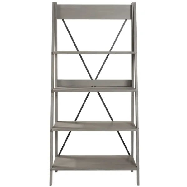 Bookshelves-Kirkland's Home Gray Solid Wood Ladder Bookshelf