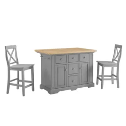 Kitchen Islands & Bar Carts-Kirkland's Home Gray Storage Cabinet 3-Pc. Kitchen Island Set