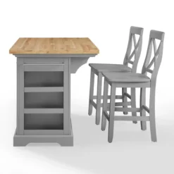 Kitchen Islands & Bar Carts-Kirkland's Home Gray Storage Cabinet 3-Pc. Kitchen Island Set