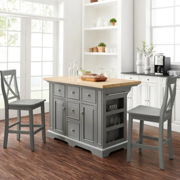 Kitchen Islands & Bar Carts-Kirkland's Home Gray Storage Cabinet 3-Pc. Kitchen Island Set