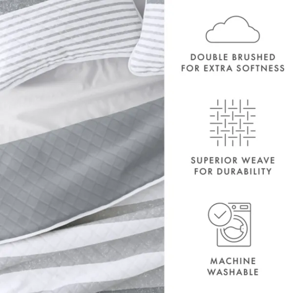 Quilts-Kirkland's Home Gray Striped Reversible 2-Pc. Twin Quilt Set Gray/White
