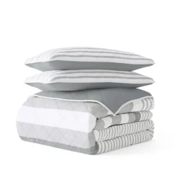 Quilts-Kirkland's Home Gray Striped Reversible 3-Pc. King Quilt Set Gray/White