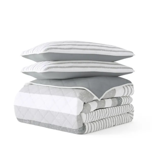 Quilts-Kirkland's Home Gray Striped Reversible 3-Pc. King Quilt Set Gray/White