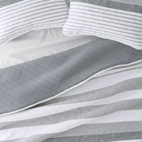 Quilts-Kirkland's Home Gray Striped Reversible 3-Pc. King Quilt Set Gray/White