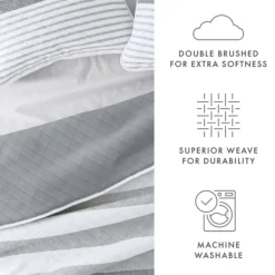 Quilts-Kirkland's Home Gray Striped Reversible 3-Pc. King Quilt Set Gray/White