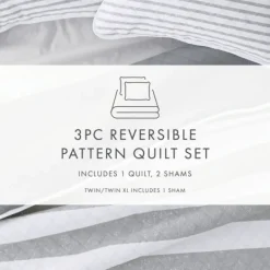 Quilts-Kirkland's Home Gray Striped Reversible 3-Pc. King Quilt Set Gray/White
