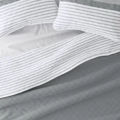 Quilts-Kirkland's Home Gray Striped Reversible 3-Pc. Queen Quilt Set Gray/White