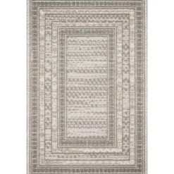 Outdoor Rugs-Kirkland's Home Gray Textured Border Outdoor Area Rug, 7X10 Gray/Tan/Ivory