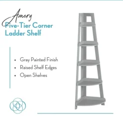 Bookshelves-Kirkland's Home Gray 5-Tier Corner Ladder Bookshelf