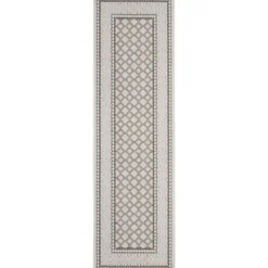 Outdoor Rugs-Kirkland's Home Gray Tile Motif Outdoor Runner, 2X7 Gray/White