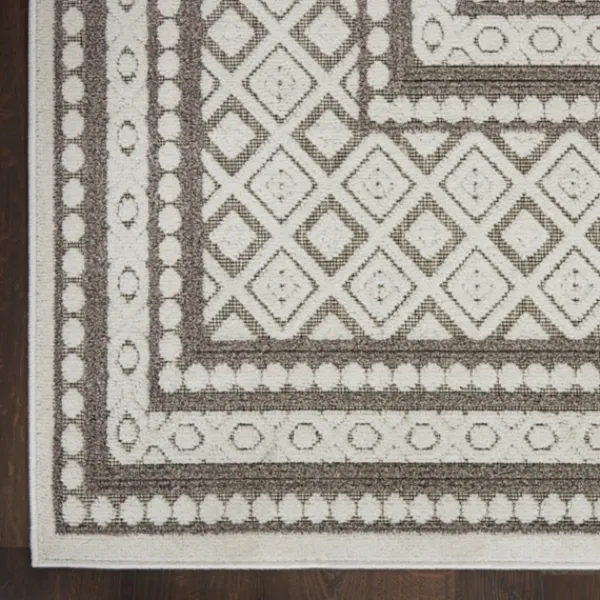 Outdoor Rugs-Kirkland's Home Gray Tile Motif Outdoor Runner, 2X7 Gray/White