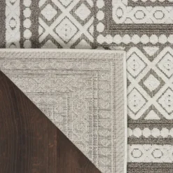 Outdoor Rugs-Kirkland's Home Gray Tile Motif Outdoor Runner, 2X7 Gray/White