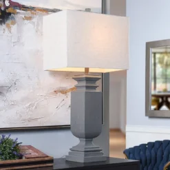 Table Lamps-Kirkland's Home Gray Traditional Rectangular Table Lamp Gray/Tan