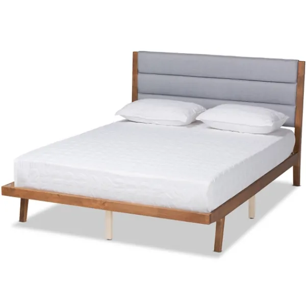 Beds & Headboards-Kirkland's Home Gray Tufted Headboard Queen Platform Bed Gray/Brown