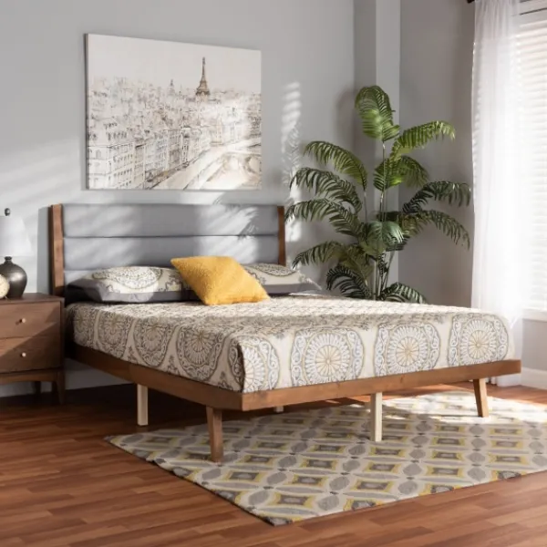 Beds & Headboards-Kirkland's Home Gray Tufted Headboard Queen Platform Bed Gray/Brown