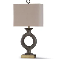 Table Lamps-Kirkland's Home Gray Tweed Open Hoop Table Lamp Tan