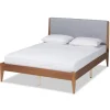 Beds & Headboards-Kirkland's Home Gray Upholstered Brown Wood King Platform Bed Gray/Brown