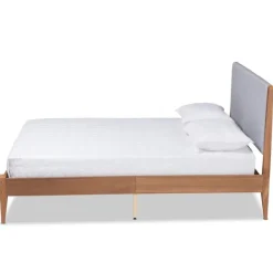 Beds & Headboards-Kirkland's Home Gray Upholstered Brown Wood King Platform Bed Gray/Brown