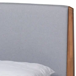 Beds & Headboards-Kirkland's Home Gray Upholstered Brown Wood King Platform Bed Gray/Brown