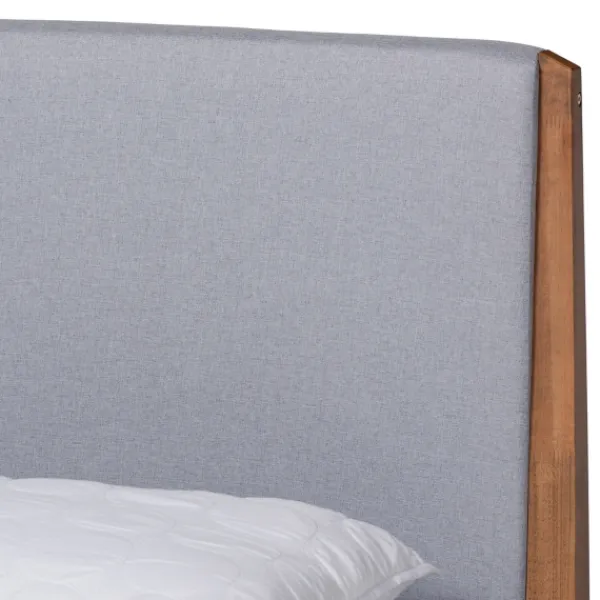 Beds & Headboards-Kirkland's Home Gray Upholstered Brown Wood King Platform Bed Gray/Brown