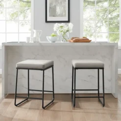 Bar Stools & Counter Height Stools-Kirkland's Home Gray Velvet Cube 2-Pc. Counter Stool Set White