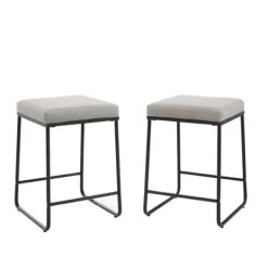 Bar Stools & Counter Height Stools-Kirkland's Home Gray Velvet Cube 2-Pc. Counter Stool Set White