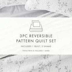Quilts-Kirkland's Home Gray Vines Reversible 3-Pc. Queen Quilt Set Gray/White