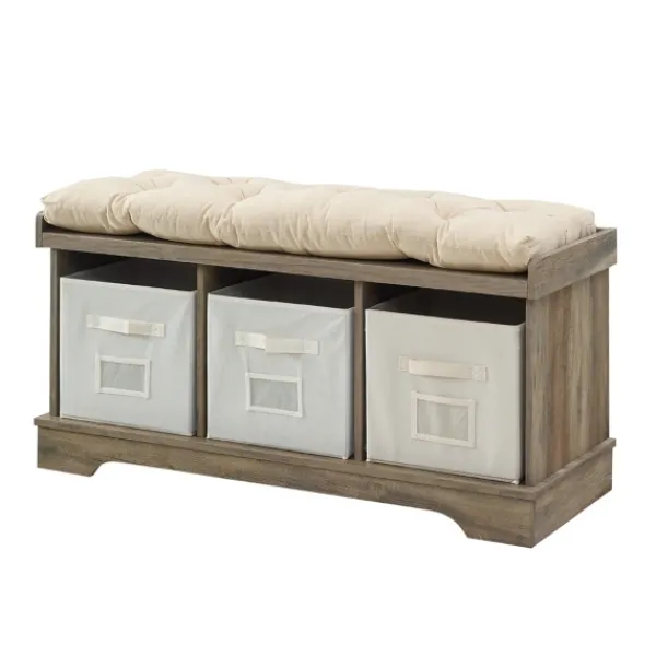 Benches & Ottomans-Kirkland's Home Gray Wash Entryway Bench And Storage Bins Tan