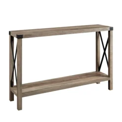 Console Tables-Kirkland's Home Gray Wash Farmhouse X-Frame Console Table Brown