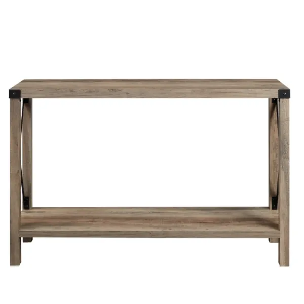 Console Tables-Kirkland's Home Gray Wash Farmhouse X-Frame Console Table Brown