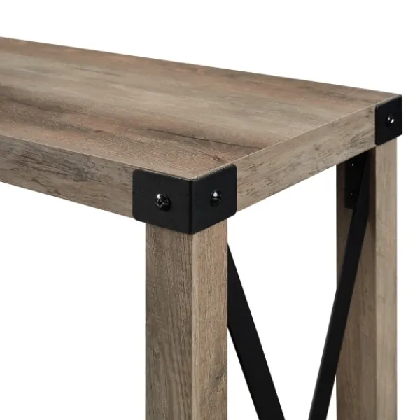 Console Tables-Kirkland's Home Gray Wash Farmhouse X-Frame Console Table Brown