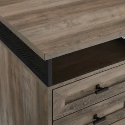 Office Furniture-Kirkland's Home Gray Wash Wood And Mesh 3-Drawer Desk