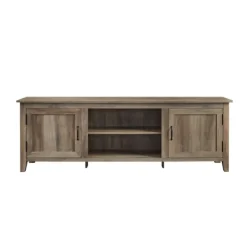 Tv Stands & Media Consoles-Kirkland's Home Gray Wash Wood Grooved Door Tv Stand Brown