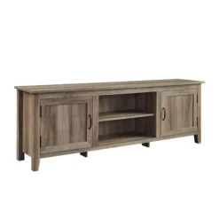 Tv Stands & Media Consoles-Kirkland's Home Gray Wash Wood Grooved Door Tv Stand Brown